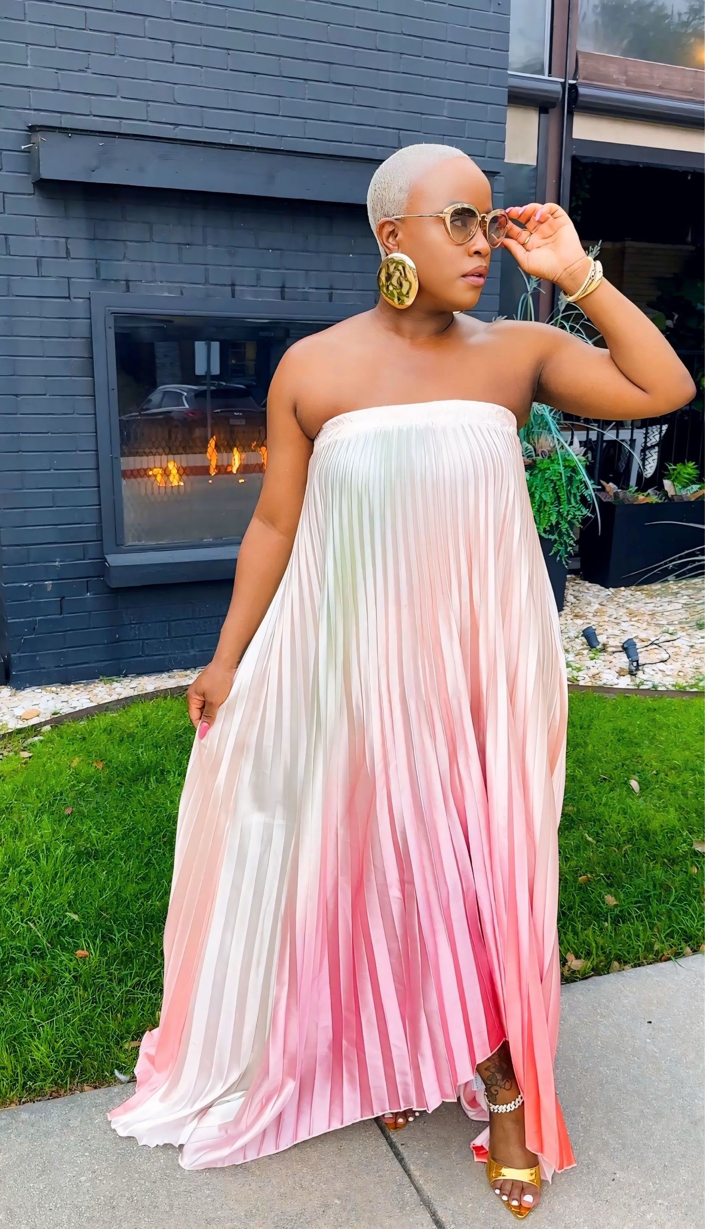 Velvet Dusk Pleated Dress (Ombré/Blush)—Will Ship The Week Of 6/22/26