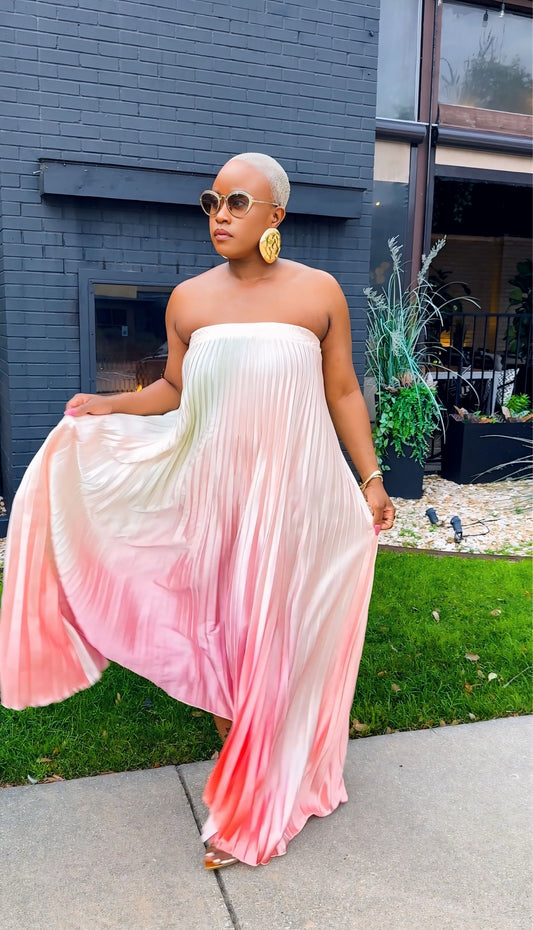 Velvet Dusk Pleated Dress (Ombré/Blush)—Will Ship The Week Of 6/22/26