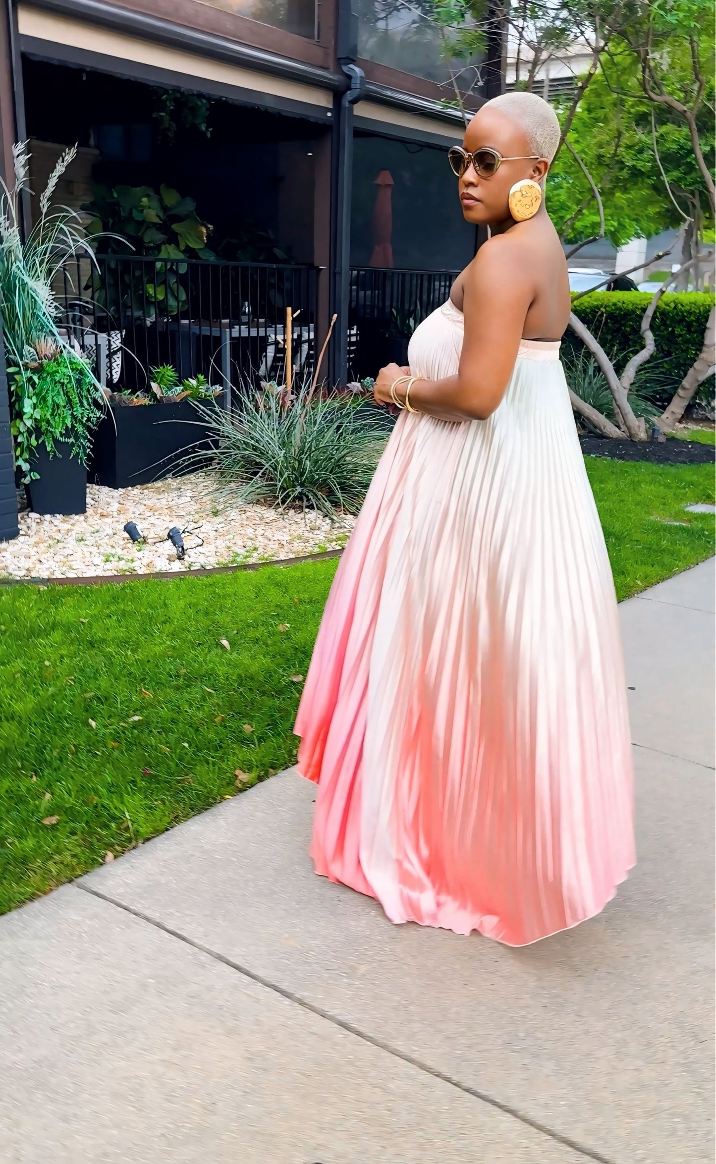 Velvet Dusk Pleated Dress (Ombré/Blush)—Will Ship The Week Of 6/22/26