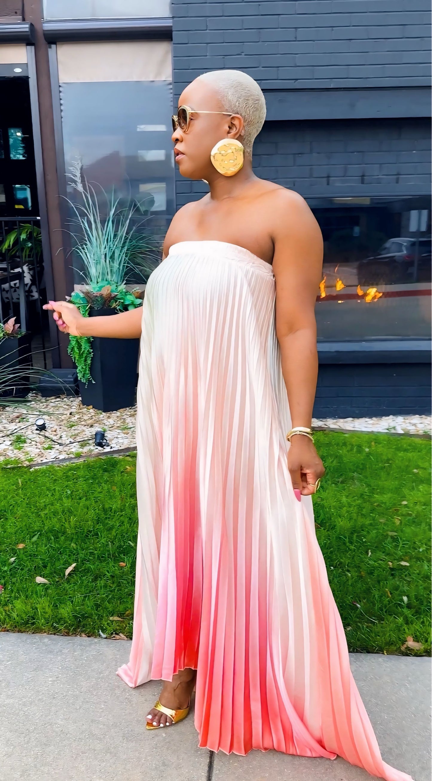 Velvet Dusk Pleated Dress (Ombré/Blush)—Will Ship The Week Of 6/22/26