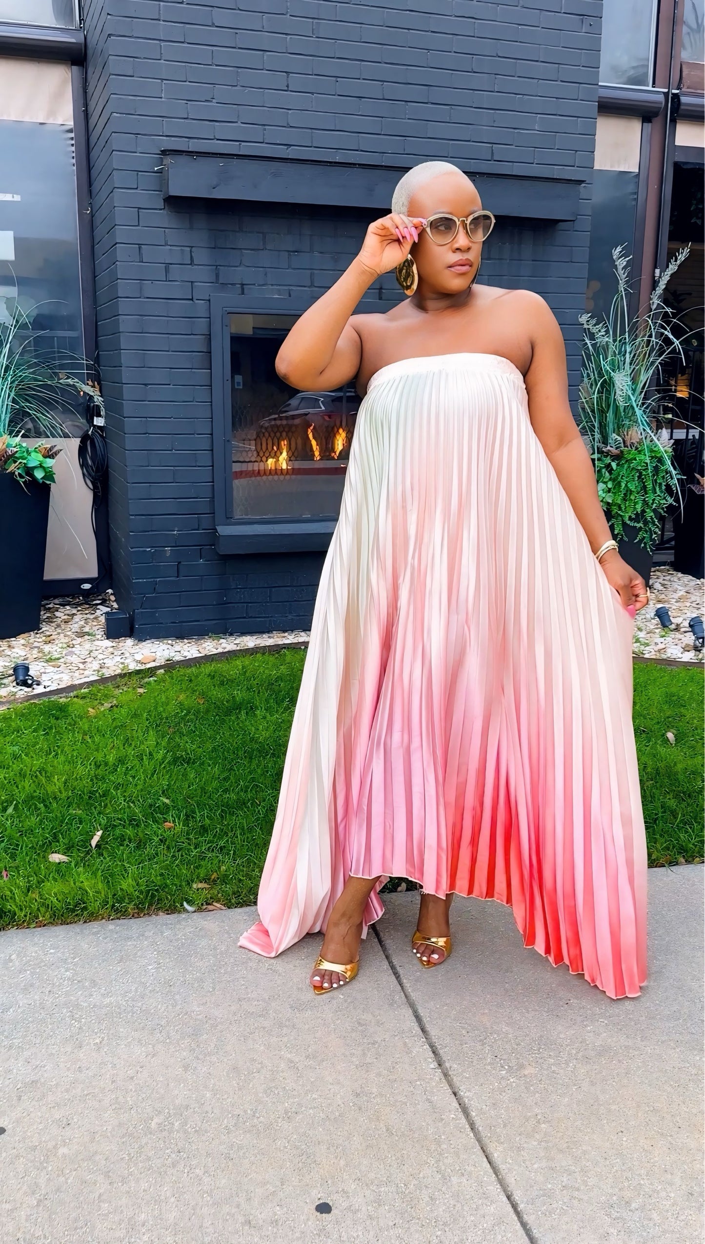 Velvet Dusk Pleated Dress (Ombré/Blush)—Will Ship The Week Of 6/22/26