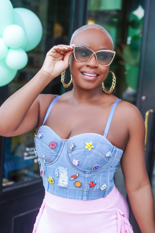 Cartoon Denim Bustier—Will Ship The Week Of 9/2/25