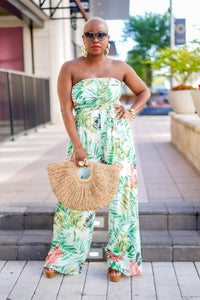 Summer Vacay Strapless Jumpsuit (Jungle Print)--Will Ship The Week Of 5/27/24
