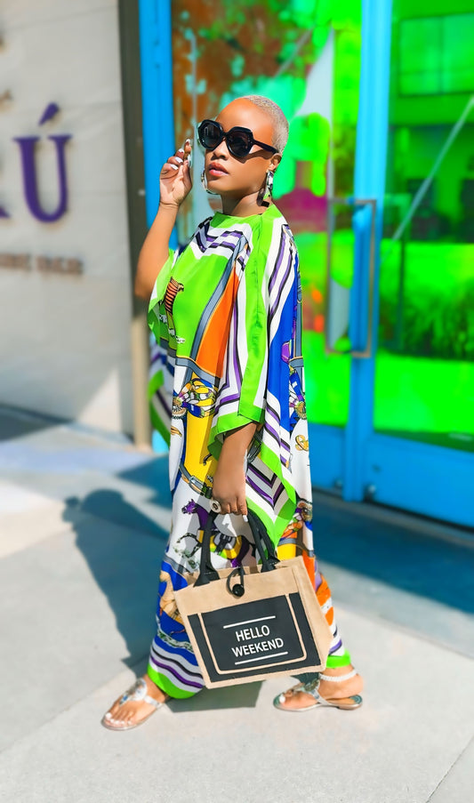 Summer Beach Kaftan (Green/Blue Print)—Will Ship The Week Of 6/22/26