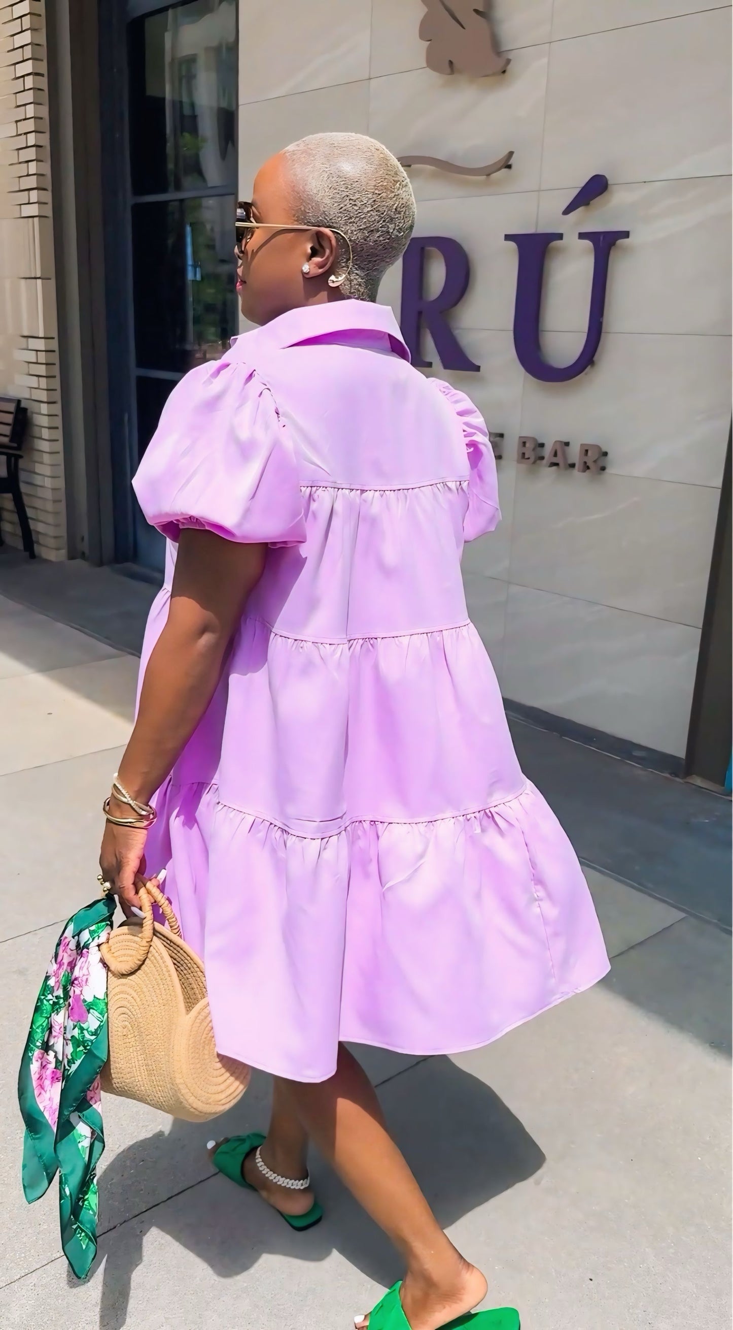 Puff Sleeve Button Down Baby Doll Dress (Lilac)--Will Ship The Week Of 7/27/26