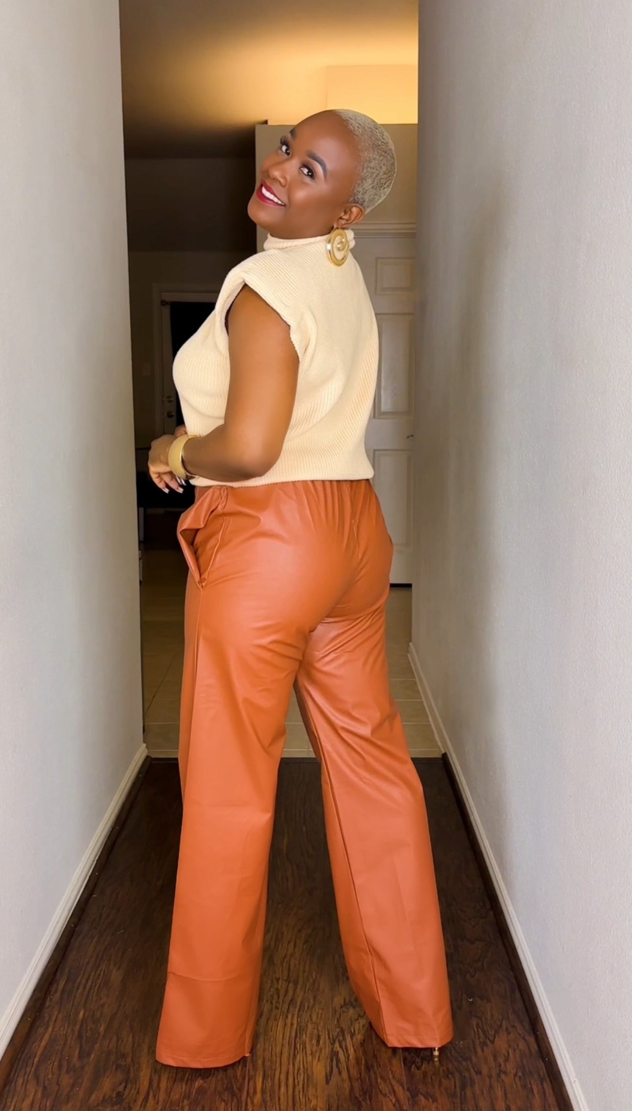 Audrey Sweater & Faux Leather Pants Set (Cream & Cognac)—Will Ship The Week Of 10/13/25