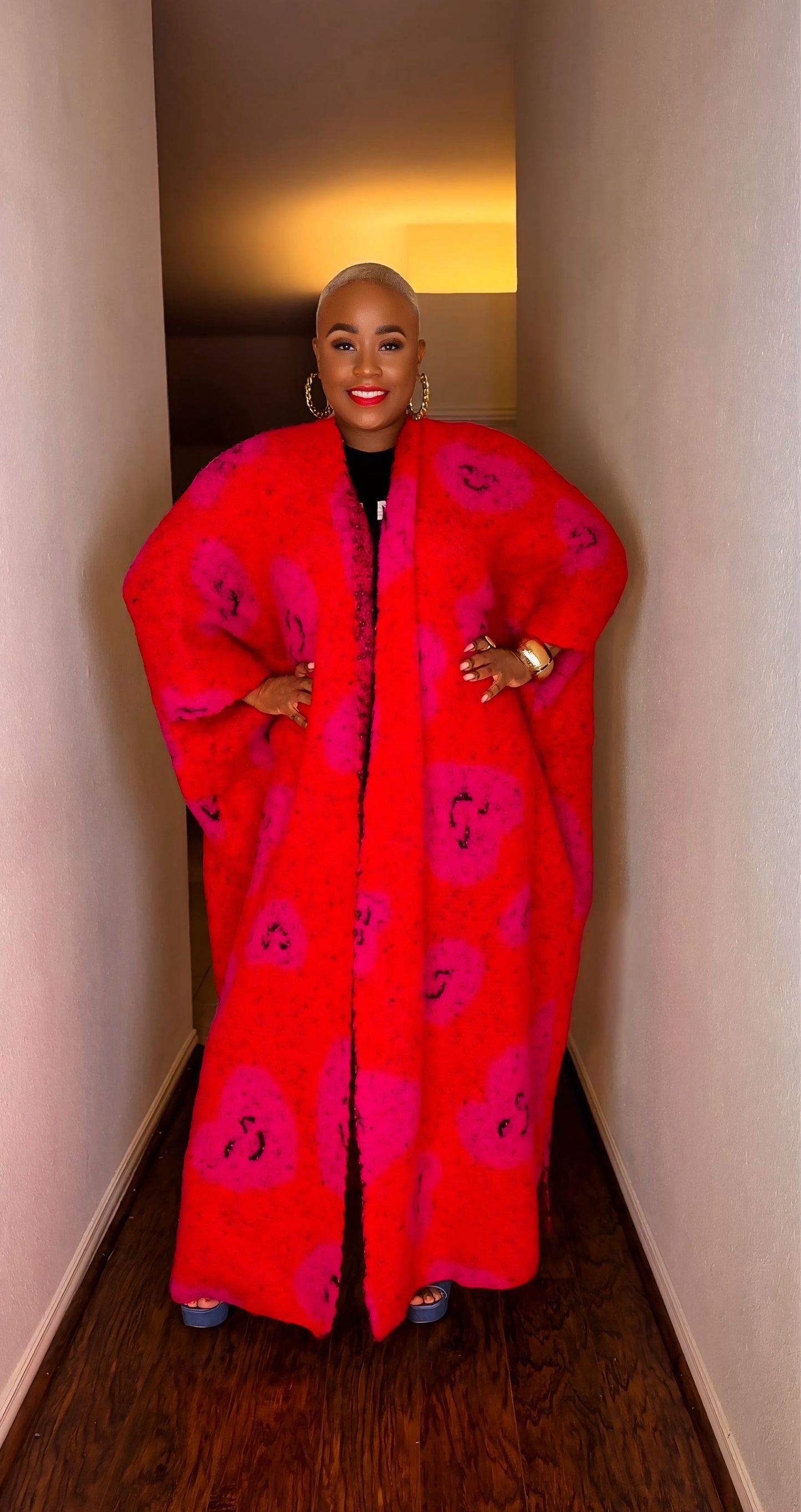 Oversized Open Front Poncho Sweater (Crimson Kiss)—Will Ship The Week Of 1/19/26