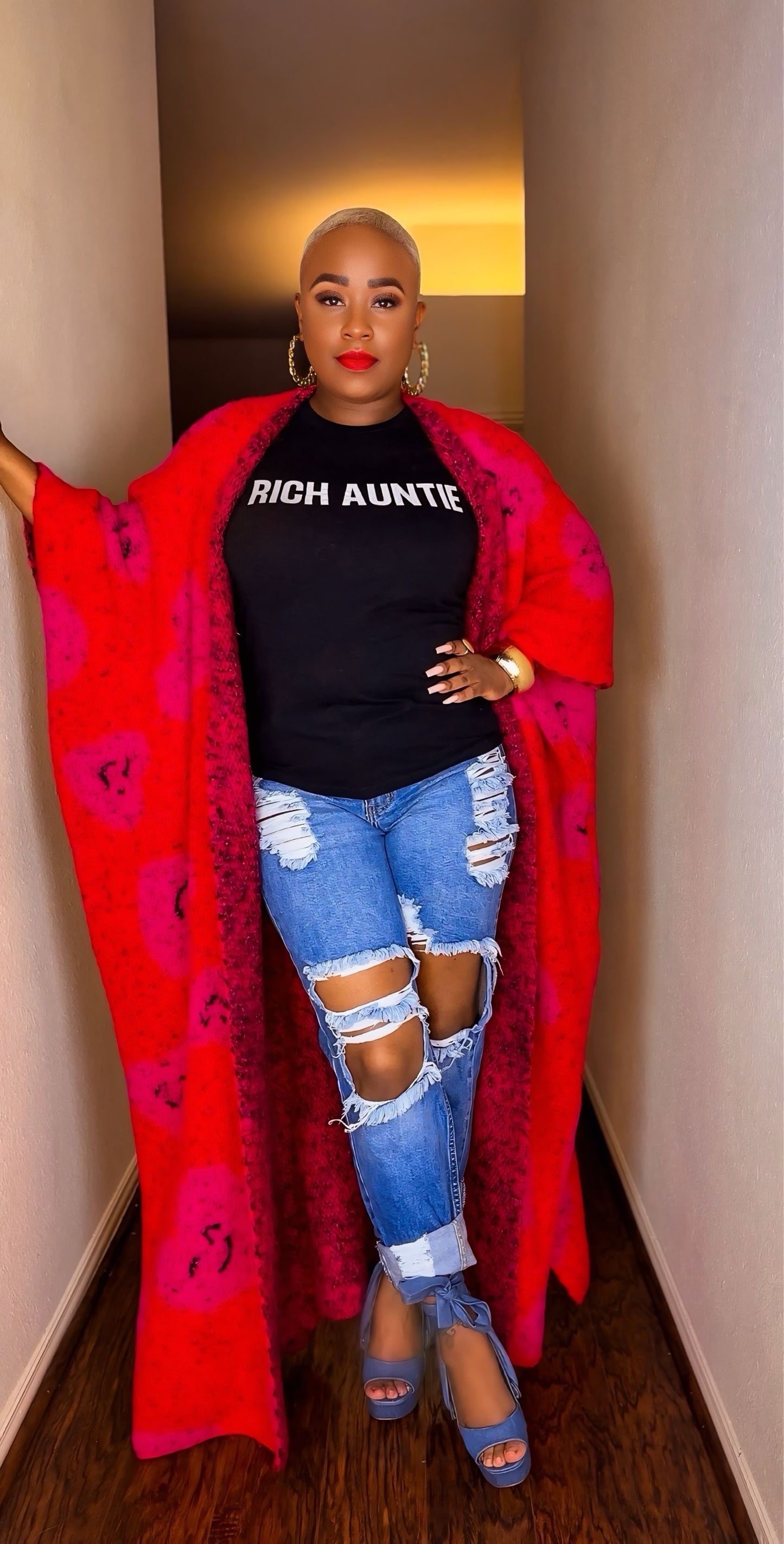 Oversized Open Front Poncho Sweater (Crimson Kiss)—Will Ship The Week Of 1/19/26