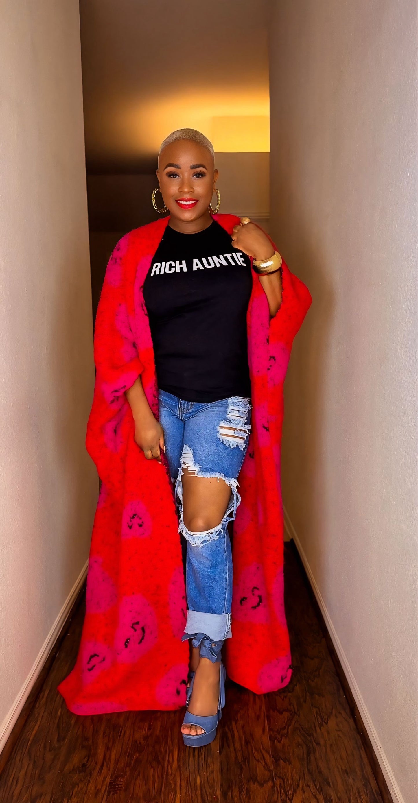 Oversized Open Front Poncho Sweater (Crimson Kiss)—Will Ship The Week Of 1/19/26