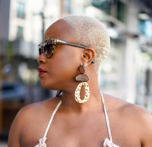 Large Afrocentric Statement Earrings (Gold/Wood)—Will Ship The Week Of 8/25/25