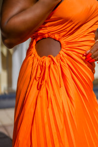 Isn't She Lovely Pleated Dress (Bright Orange)--Will Ship The Week Of 3/13/24