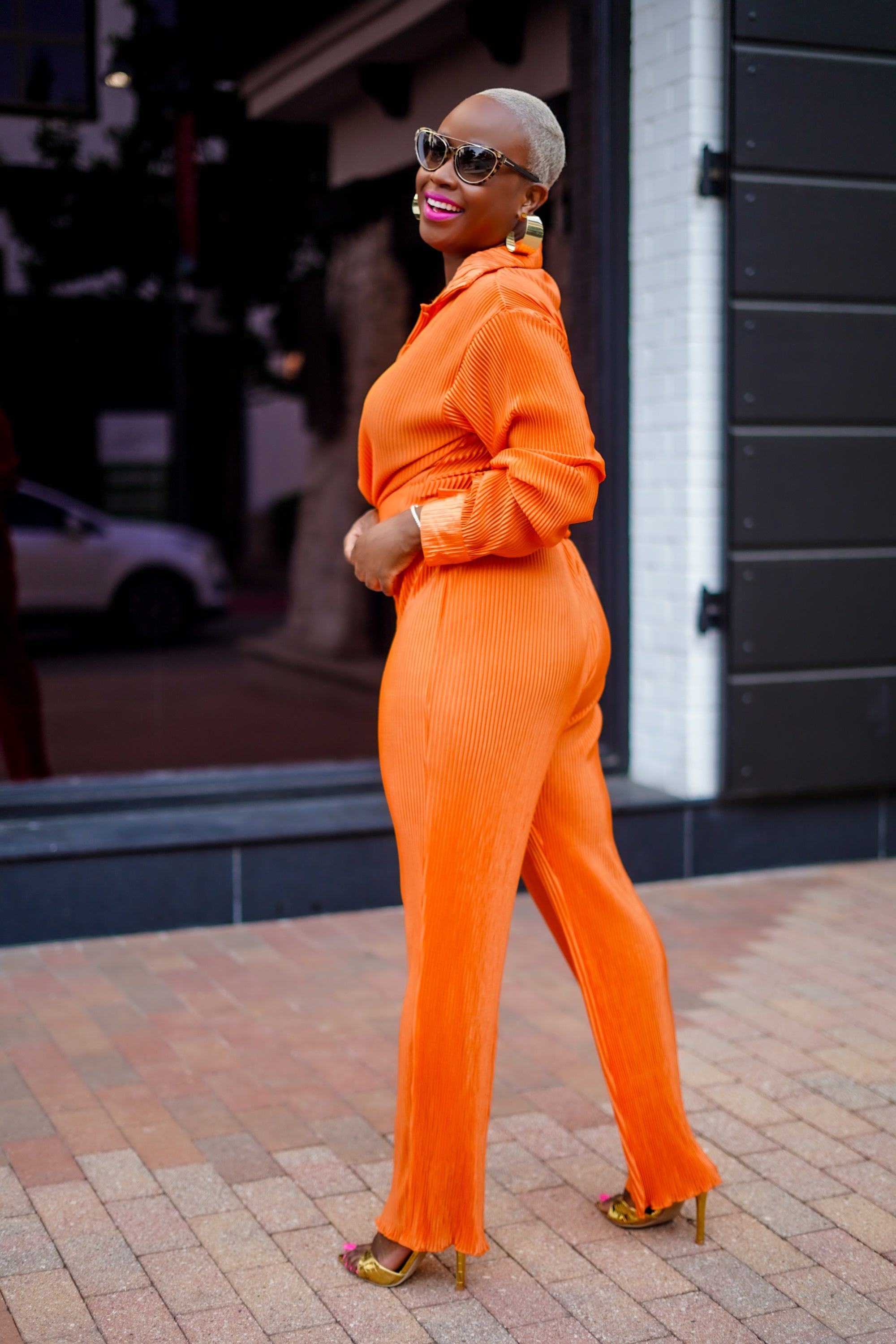 PLUS SIZE--Weekend Vibes Wide Legged Pants Set (Tangerine)--Will Ship The Week Of 10/9/23