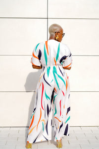PLUS SIZE—Wide Legged Abstract Print Jumpsuit—Will Ship The Week Of 10/9/23