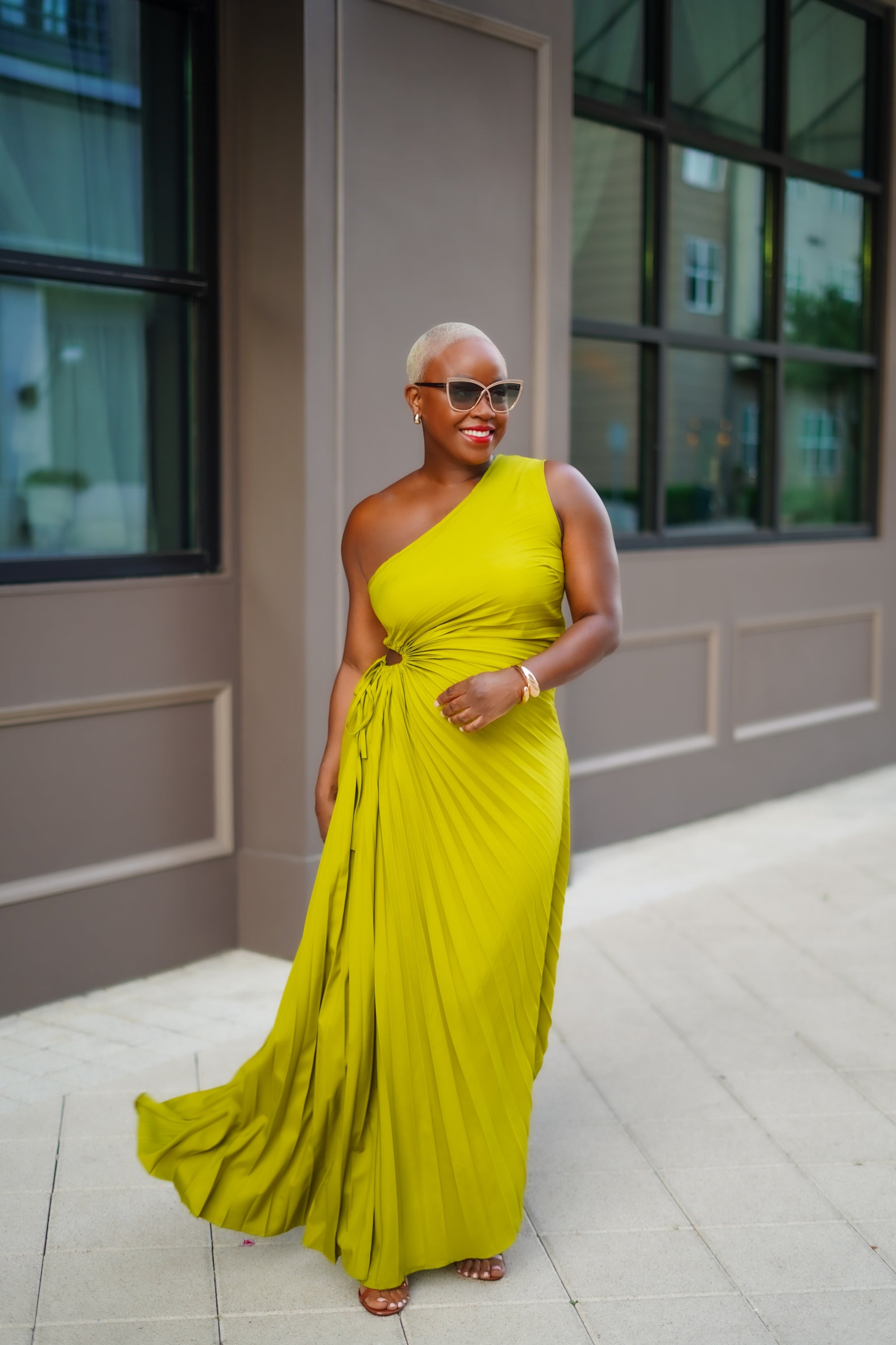 PLUS SIZE—Isn't She Lovely Pleated Dress (Olive Green)--Will Ship The Week Of 10/9/23