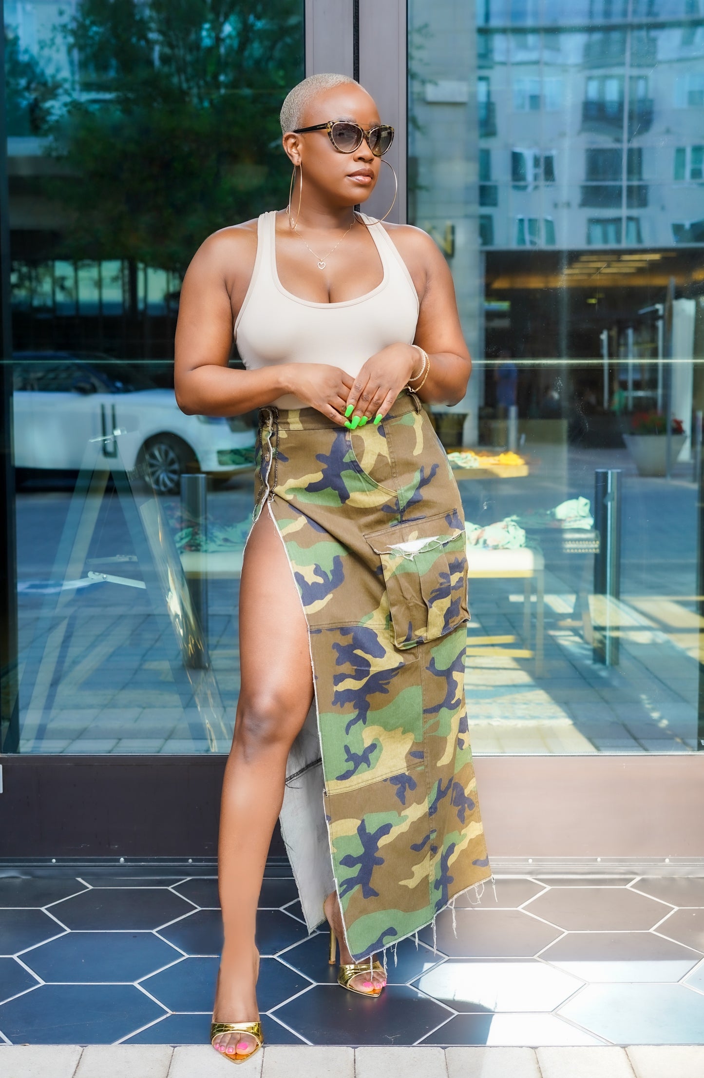 PLUS SIZE—Cute In Camouflage Sexy High Split Skirt—Will Ship The Week Of 9/2/25