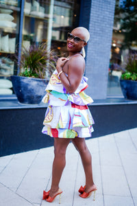 PLUS SIZE--Tiered Ruffled Babydoll Mini Dress (Purple Tropics)--Will Ship The Week Of 10/9/23