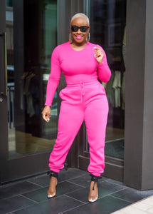Baby It's Cold Outside Jogger Set (Hot Pink)—XL Top & Large Joggers Only