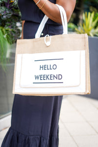Hello Weekend Tote Bag (White)