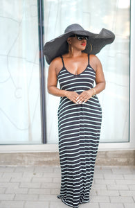 PLUS SIZE—Beachside Resort Maxi Dress (Black/White Stripe)—Will Ship The Week 9/25/23
