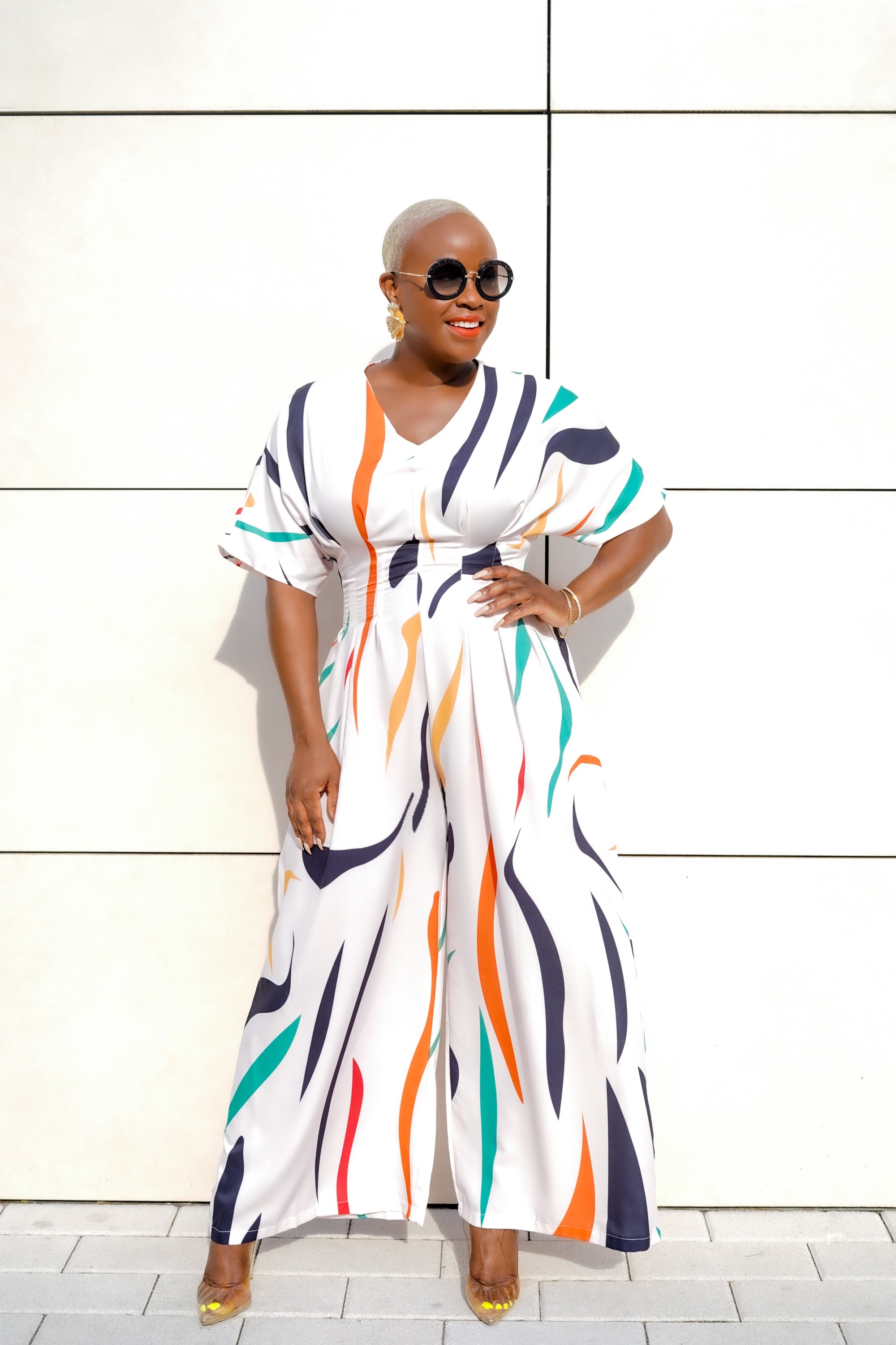 PLUS SIZE—Wide Legged Abstract Print Jumpsuit—Will Ship The Week Of 6/3/24