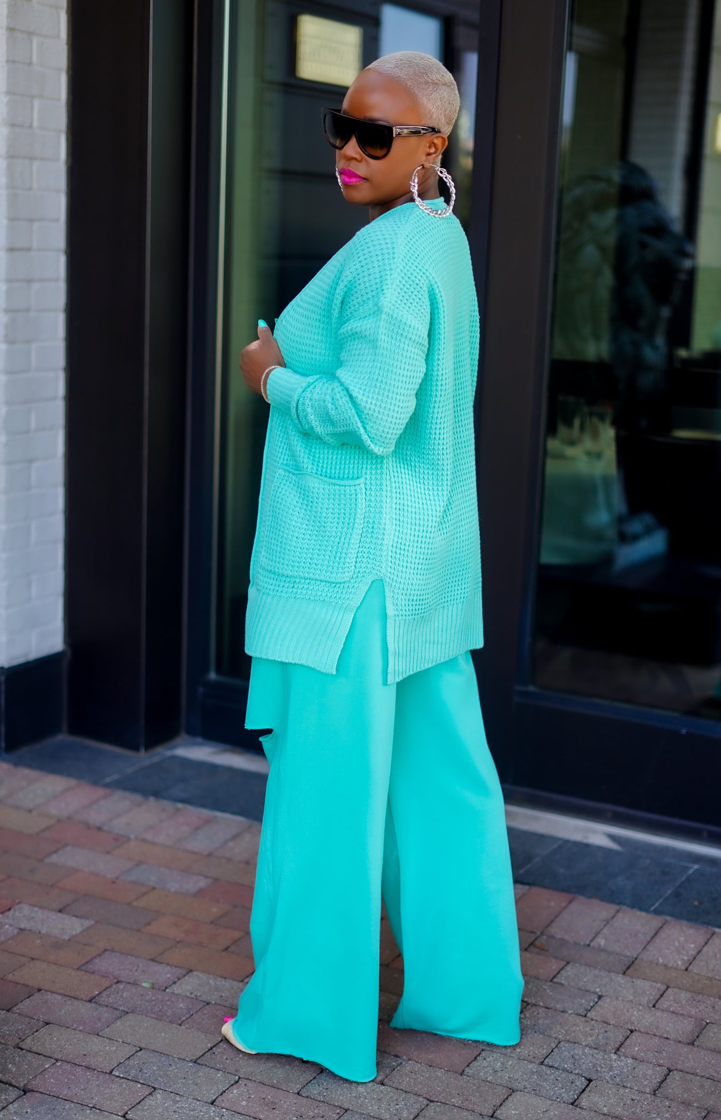 PLUS SIZE—Winter Warm Open Cardigan Sweater Set (Mint)