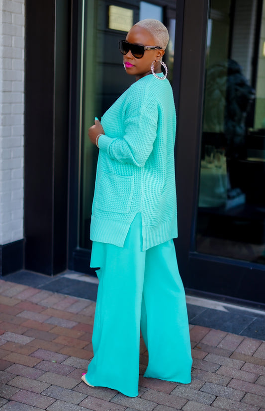 PLUS SIZE—Winter Warm Open Cardigan Sweater Set (Mint)