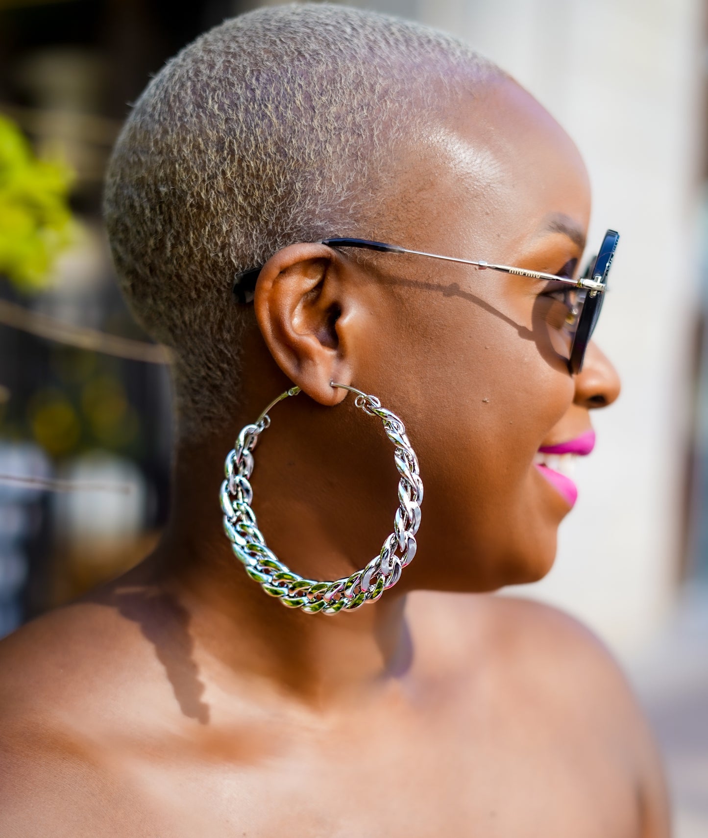 Large Chain Link Hoop Earrings (Silver)