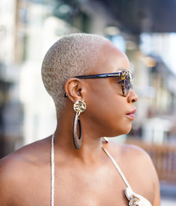 Large Afrocentric Statement Earrings (Gold/Wood)—Will Ship The Week Of 10/9/23