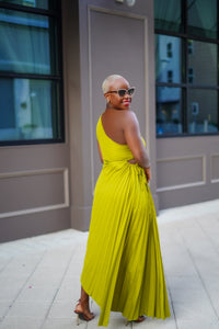 PLUS SIZE—Isn't She Lovely Pleated Dress (Olive Green)--Will Ship The Week Of 10/9/23
