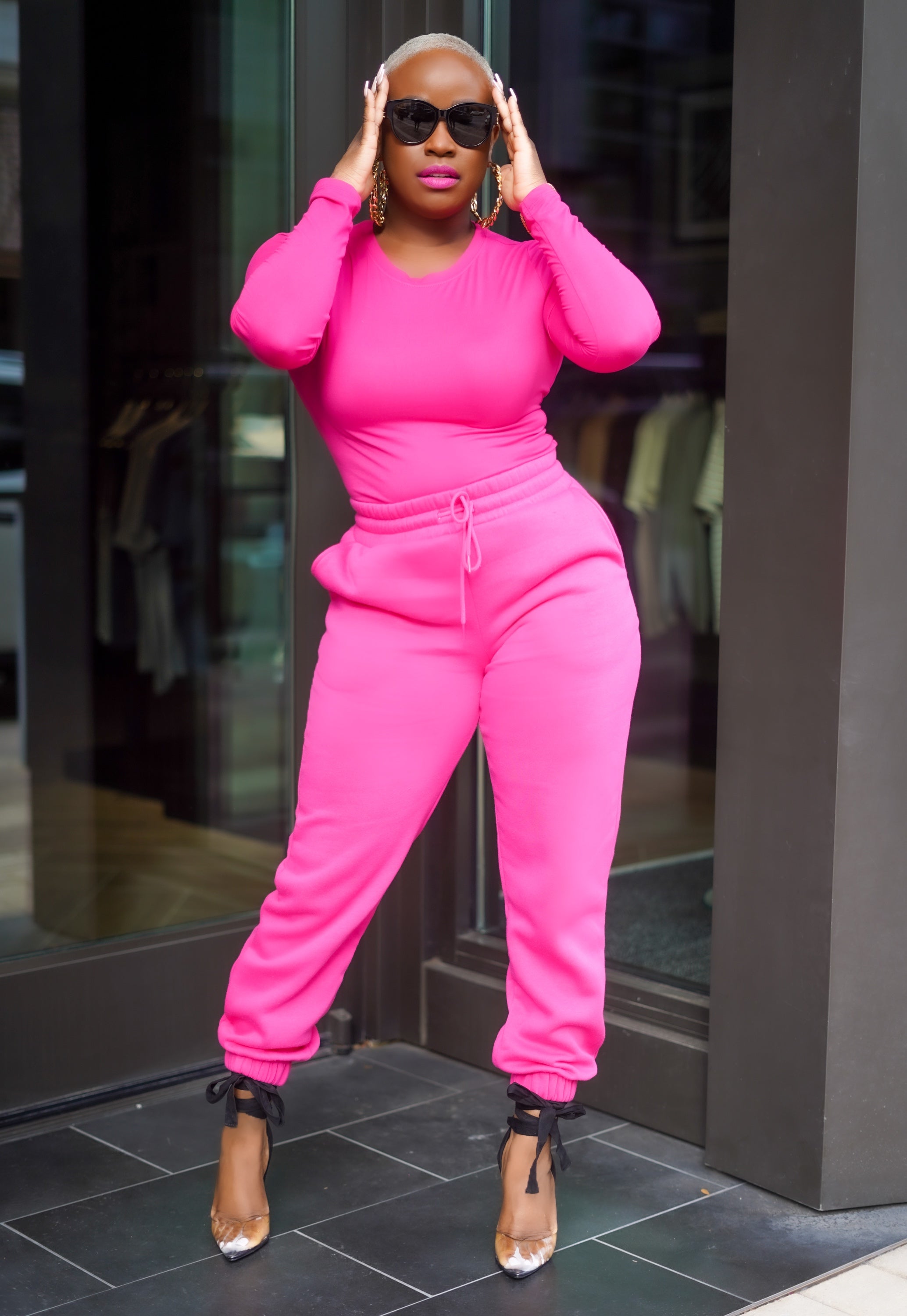 Baby It's Cold Outside Jogger Set (Hot Pink)—XL Top & Large Joggers Only