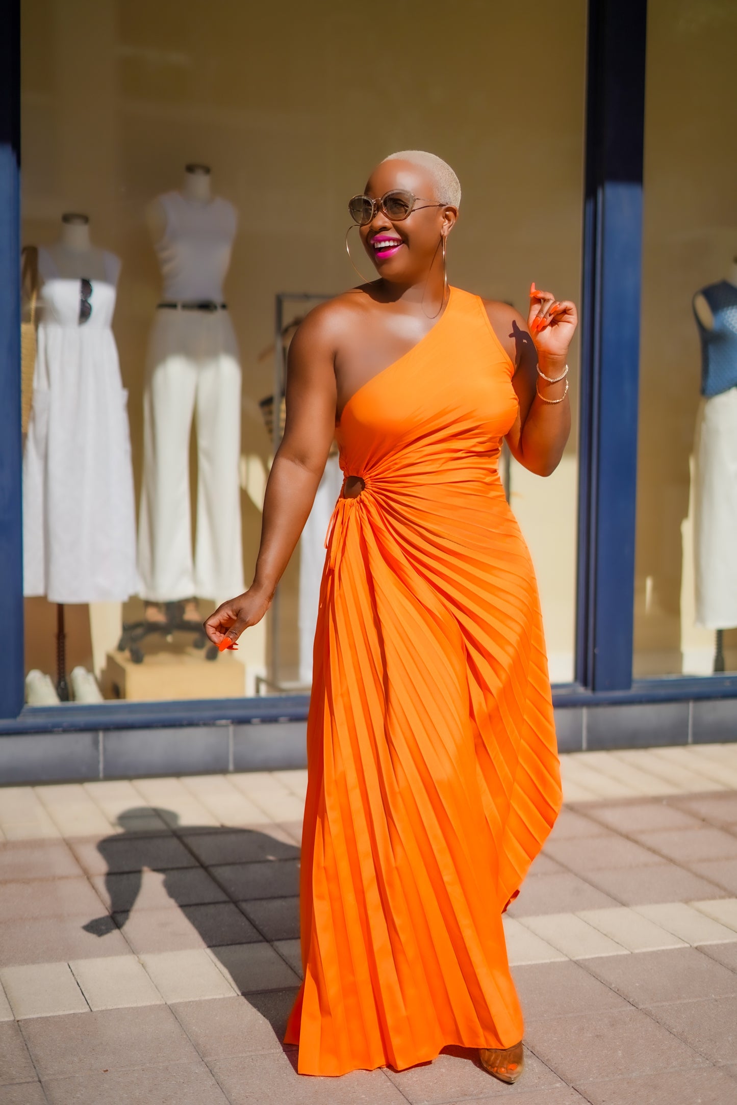 Isn't She Lovely Pleated Dress (Bright Orange)--Will Ship The Week Of 5/19/25