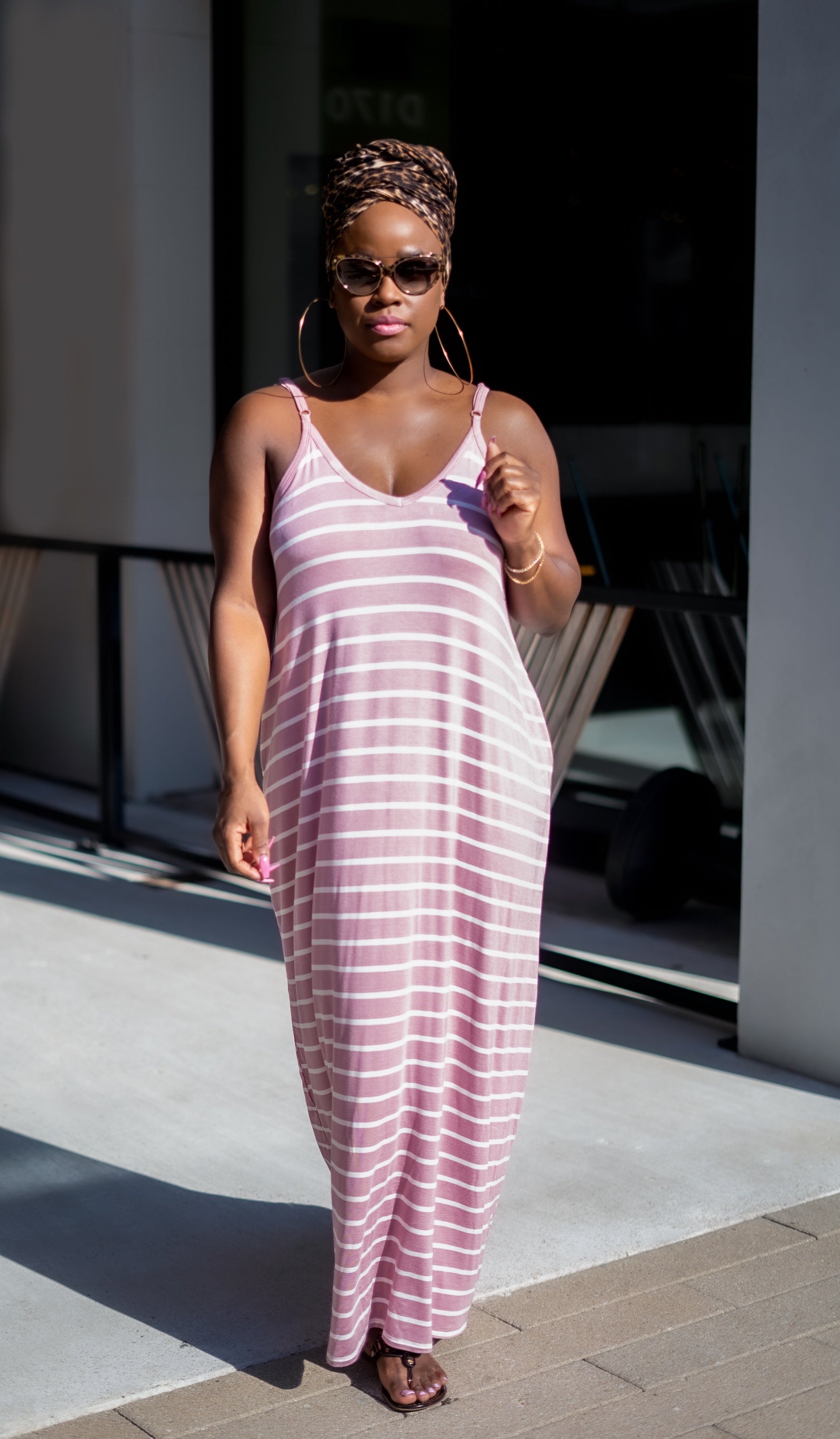 Beachside Resort Maxi Dress (Light Rose/Ivory Stripe)