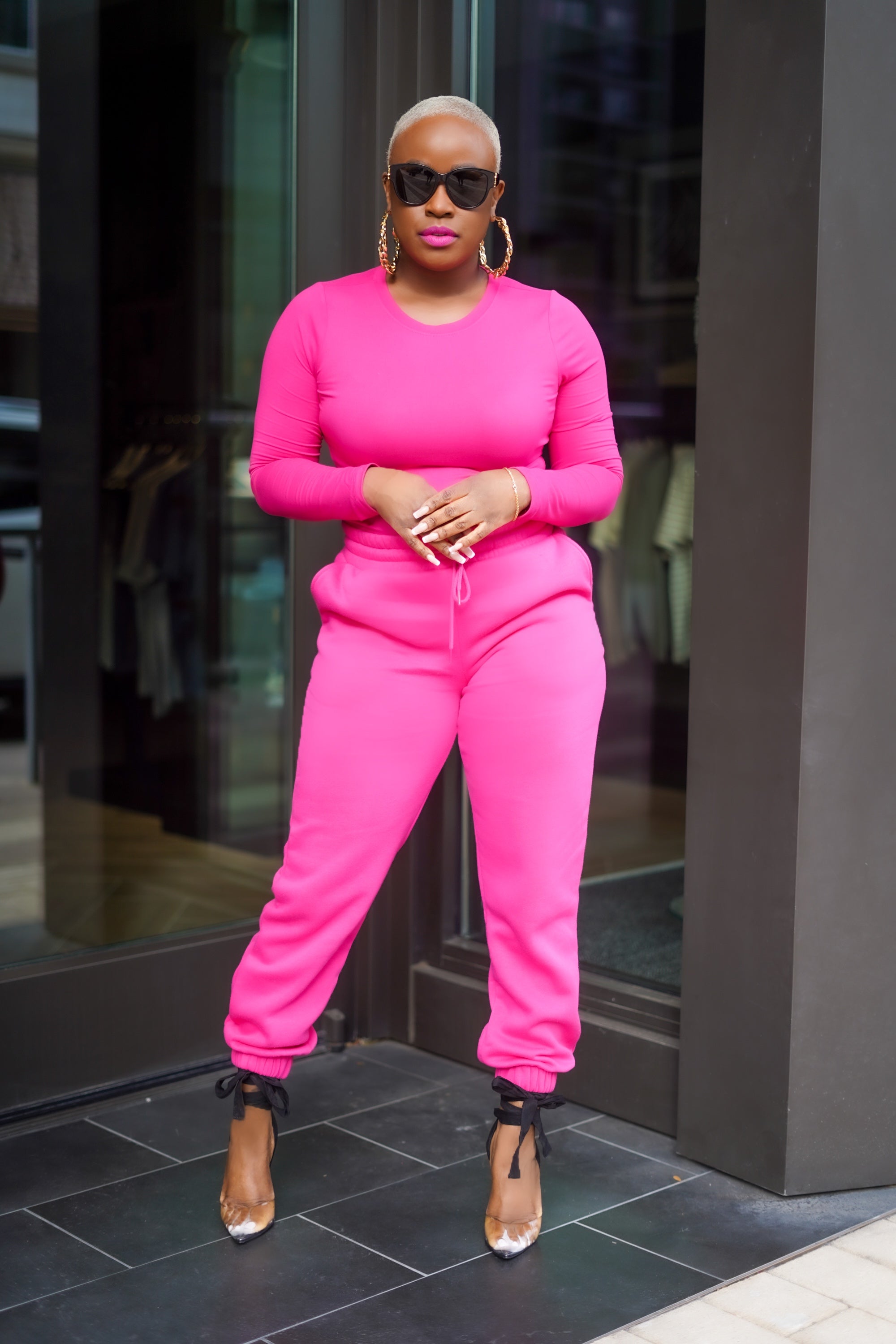 Baby It's Cold Outside Jogger Set (Hot Pink)—XL Top & Large Joggers Only