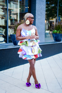 PLUS SIZE--Tiered Ruffled Babydoll Mini Dress (Purple Tropics)--Will Ship The Week Of 10/9/23