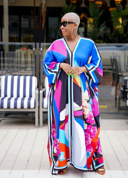 Hello Darling Colorful Abstract Kaftan (Floral Black)