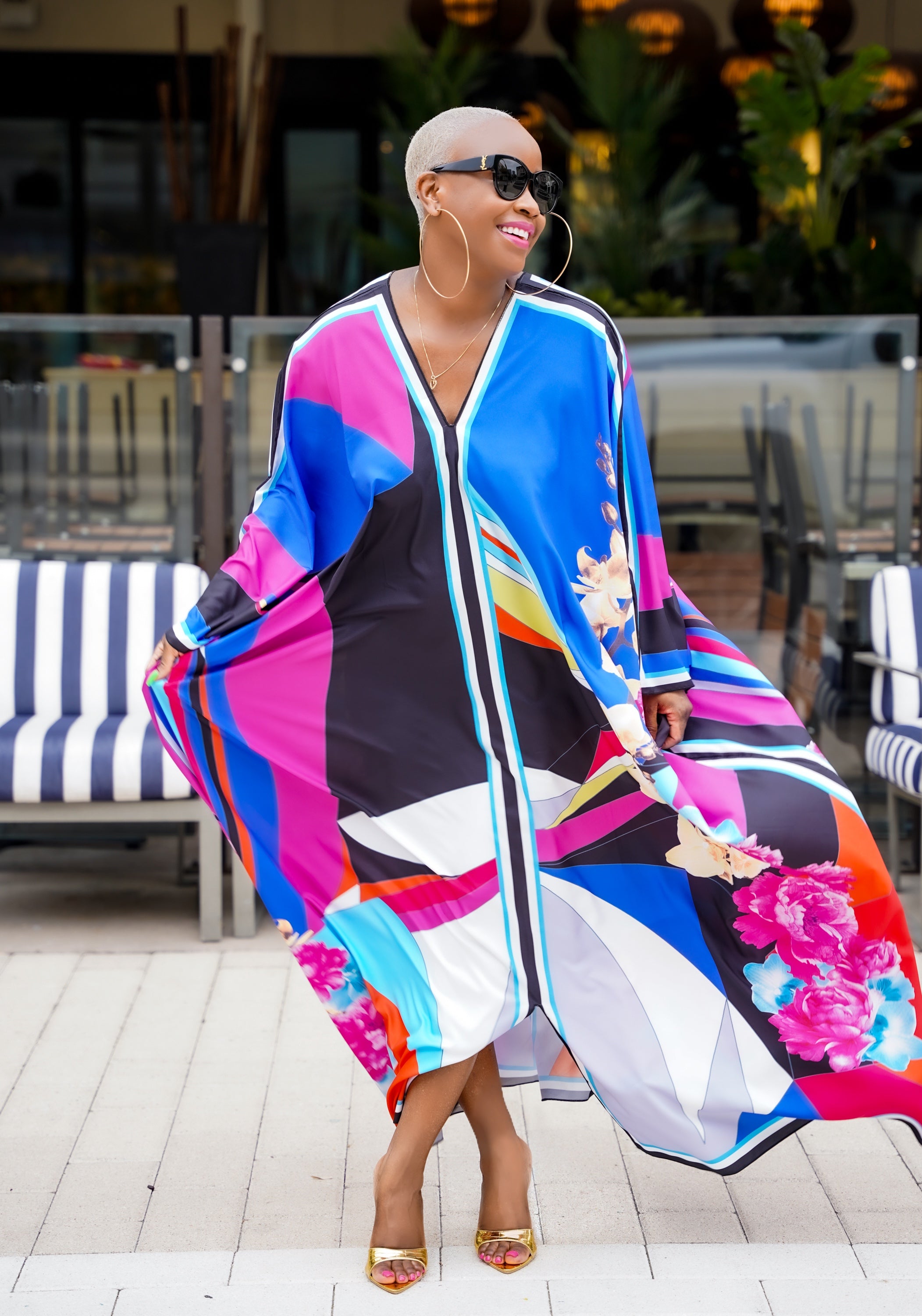 Hello Darling Colorful Abstract Kaftan (Floral Black)—Will Ship The Week Of 3/13/24