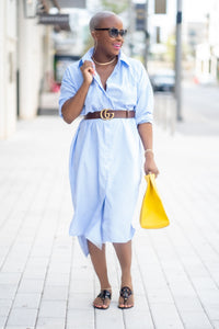 PLUS SIZE--Oversized Blue Striped Hi-Lo Dress (Light Blue)