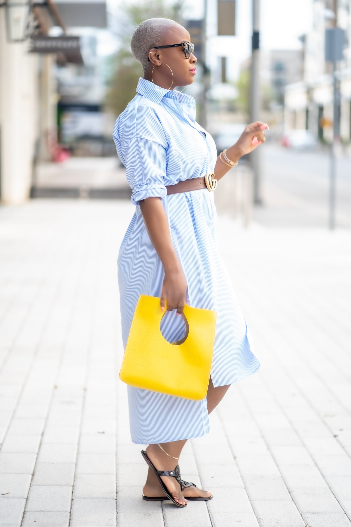 PLUS SIZE--Oversized Blue Striped Hi-Lo Dress (Light Blue)