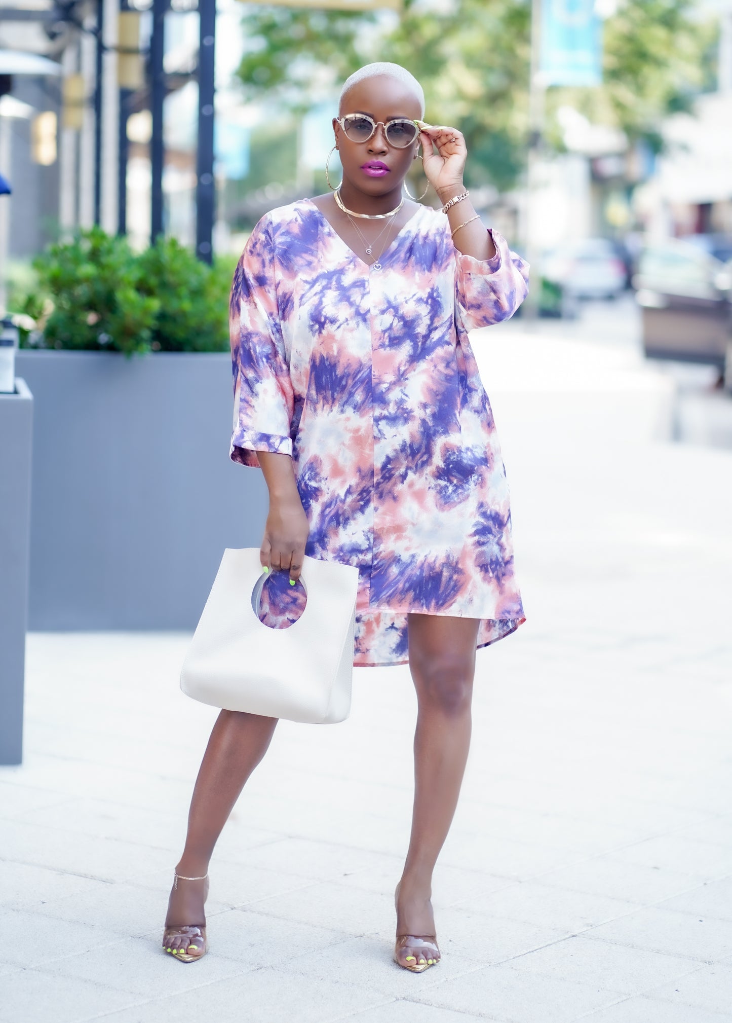 Peachy Purple V-Neck Satin Mini Dress