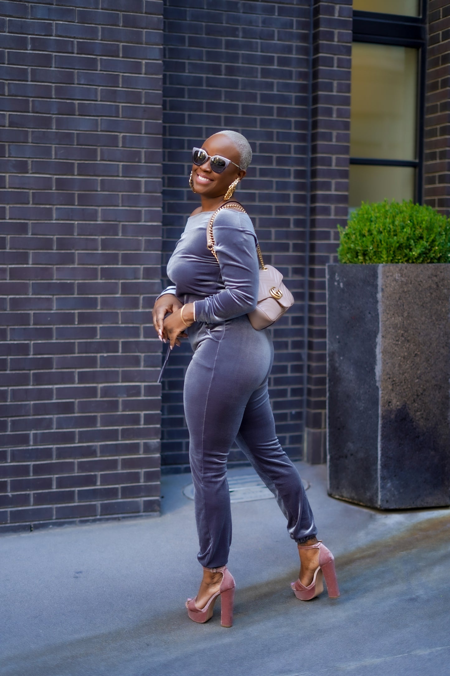 Girls Night Out Off The Shoulder Jumpsuit (Pewter Gray)