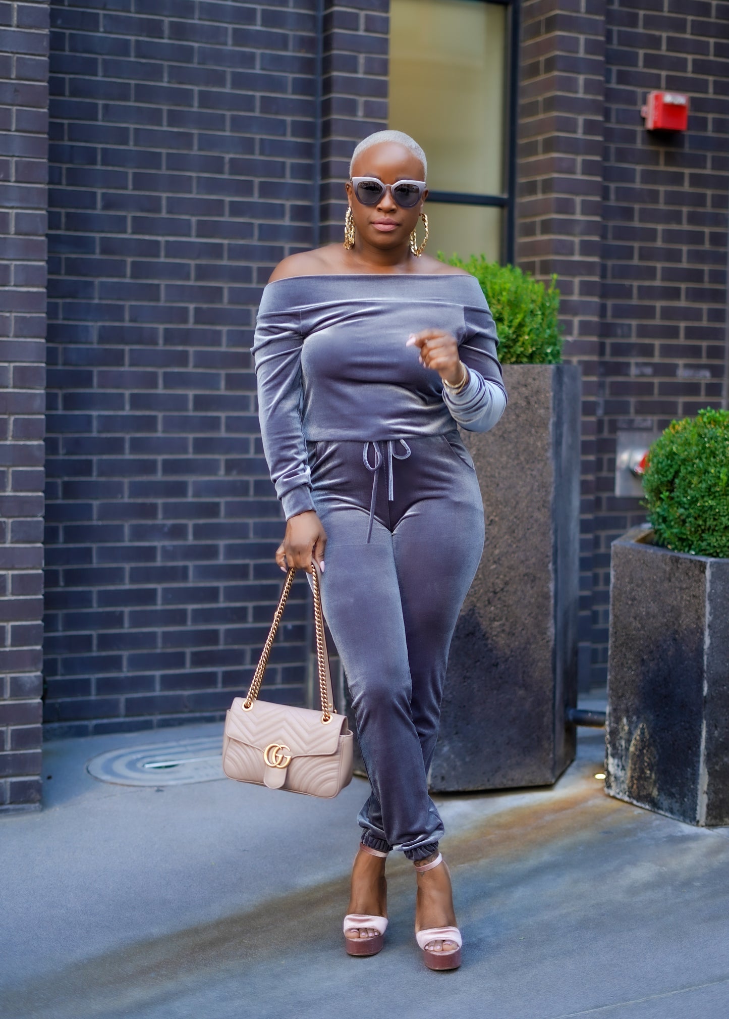 Girls Night Out Off The Shoulder Jumpsuit (Pewter Gray)