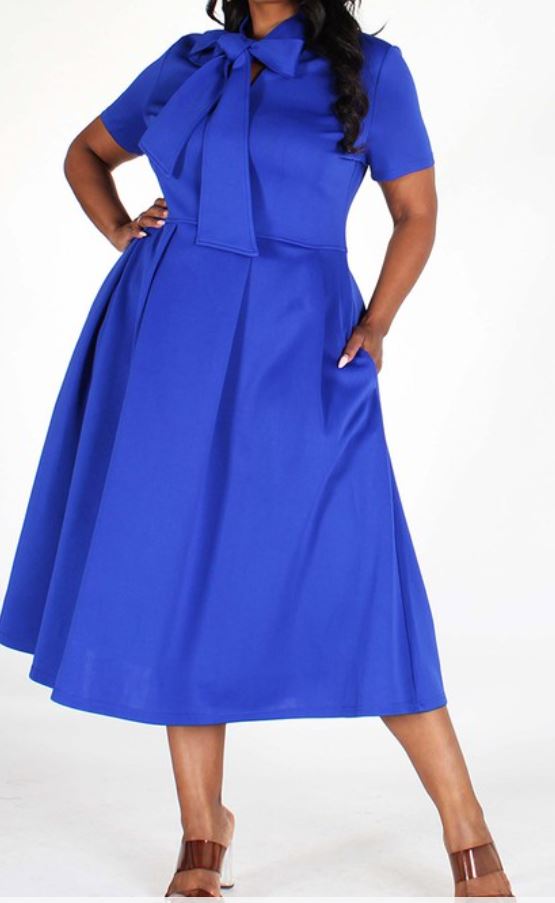 PLUS SIZE—Sunset Beauty Midi Dress (Royal Blue)