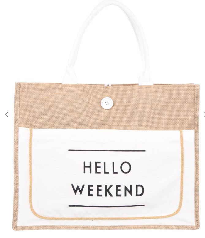 Hello Weekend Tote Bag (White)