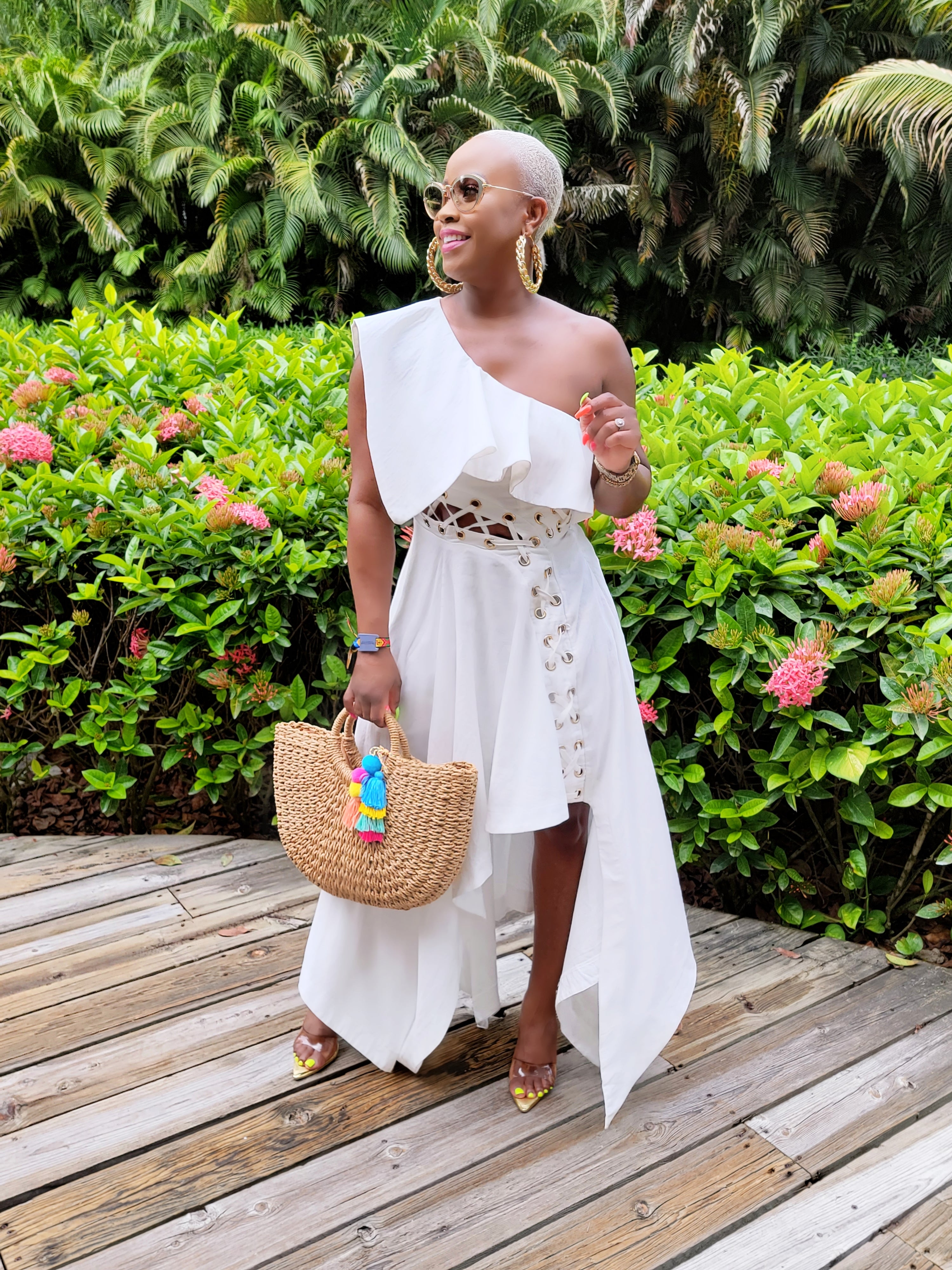 Lace Me Up One Shoulder Maxi Dress