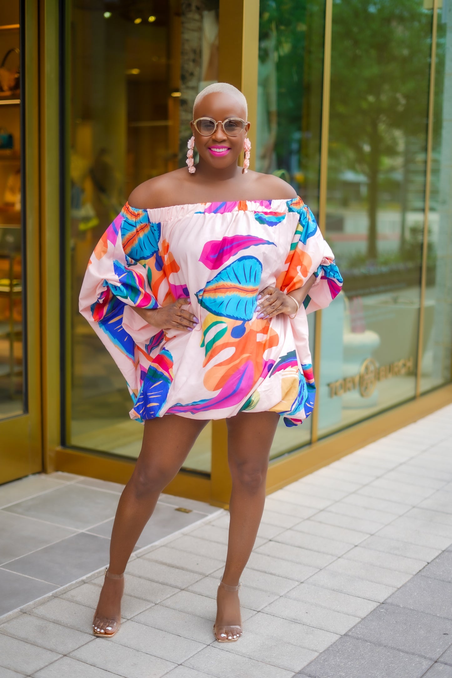 Tropical Print Puff Sleeve Mini Dress—Will Ship The Week Of 5/19/25