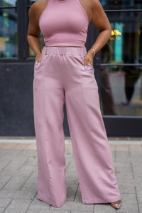 Summer Resort Linen Pants (Light Rose)