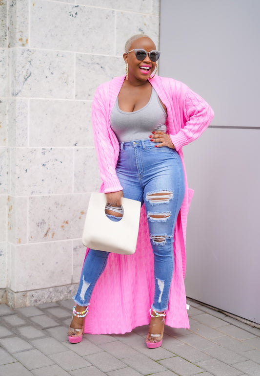 PLUS SIZE—Sunny Autumn Long Sleeve Cardigan (Bubblegum Pink)--Will Ship The Week Of 9/2/25