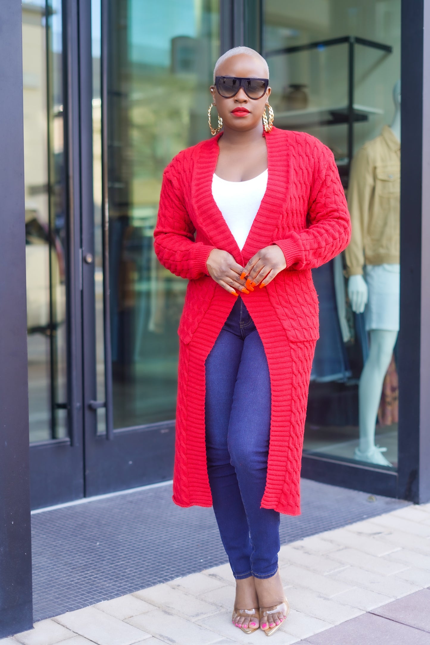 PLUS SIZE—Sunny Autumn Long Sleeve Cardigan (Dark Red)