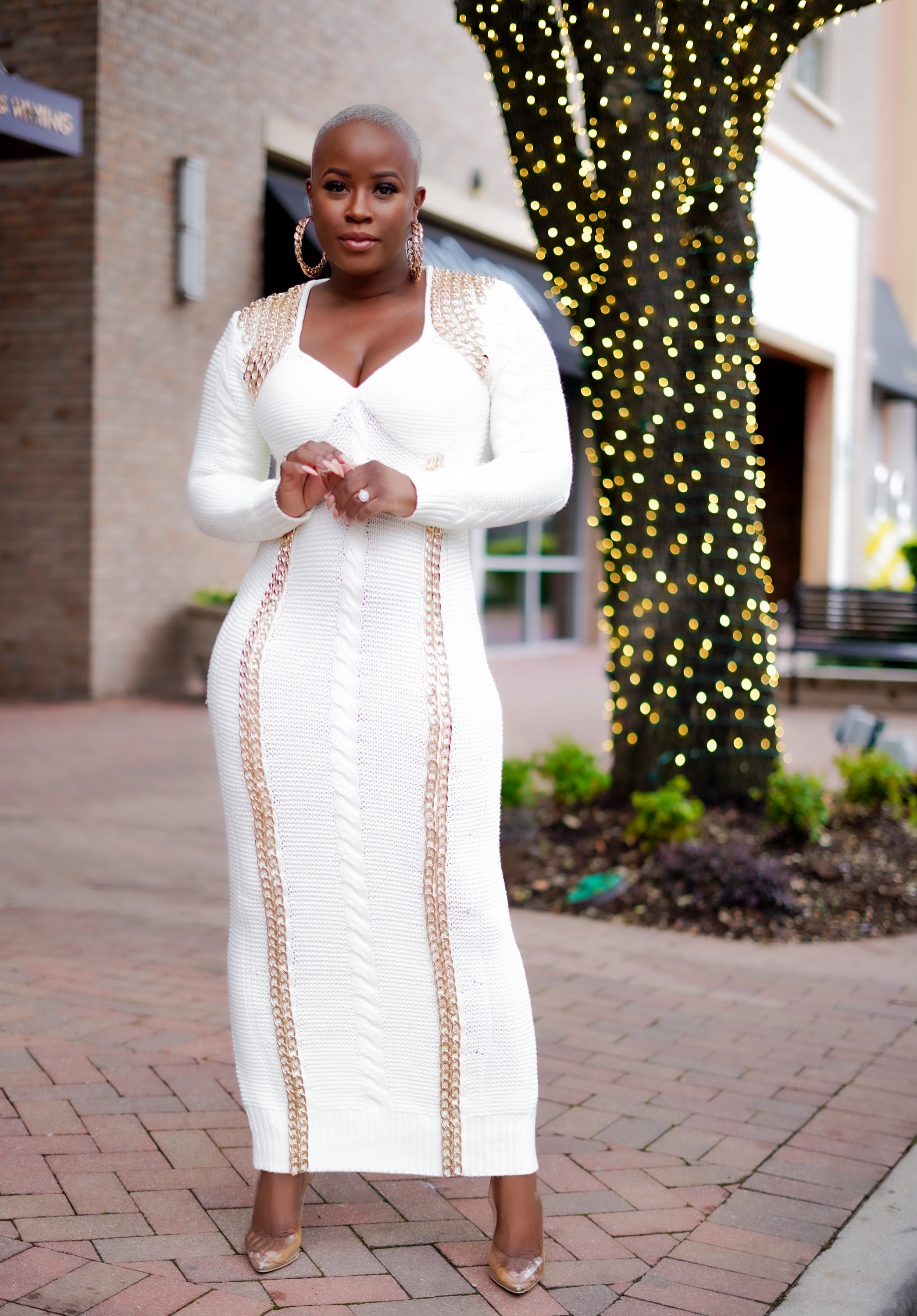 Ivory Gold Chain Sweater Dress