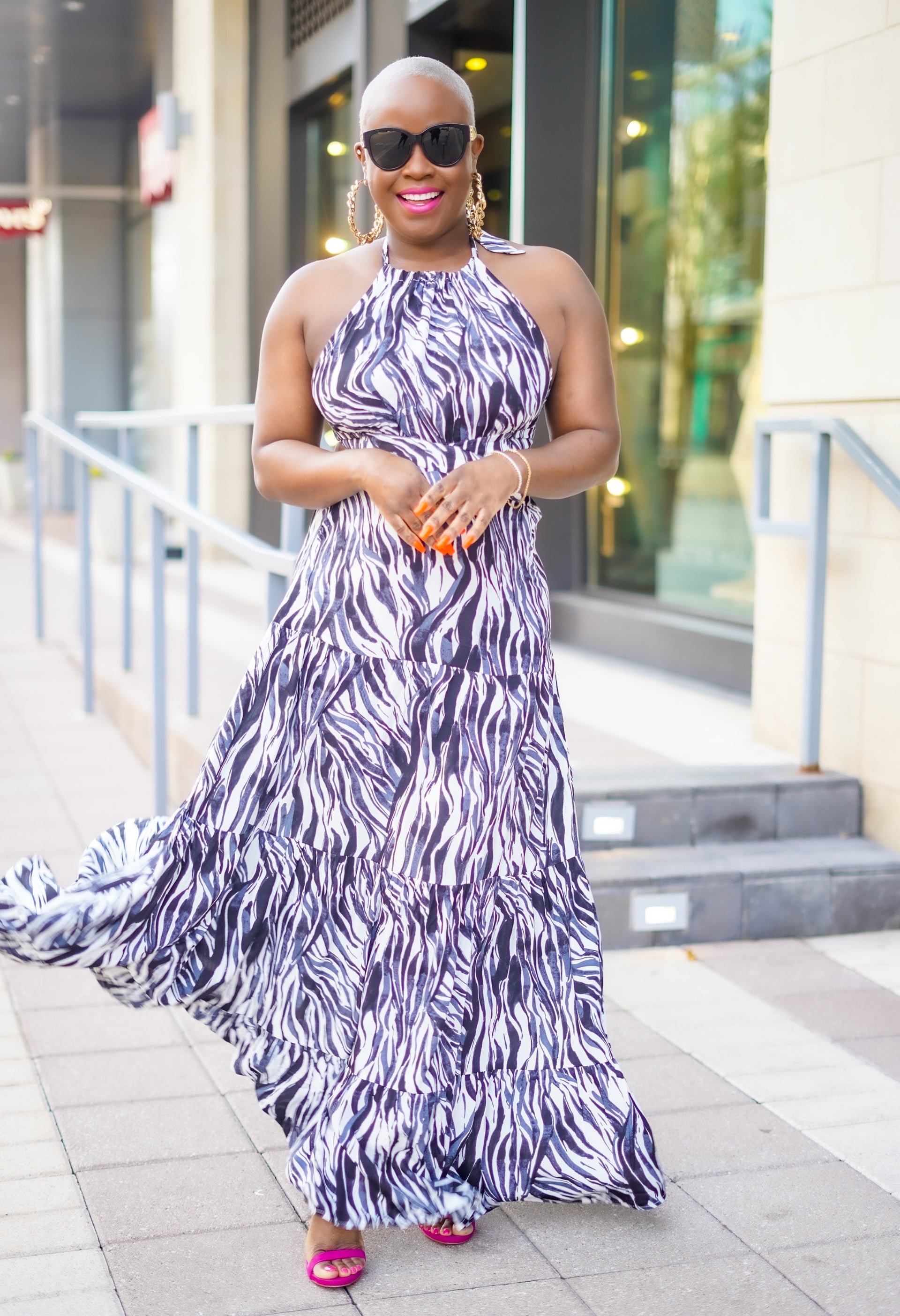 zebra maxi dress Print Halter Sculpted Statement Evening Dress S cross back with adjustable ties for the perfect fit Womens South Beach Animal Print